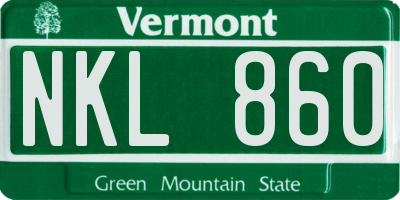 VT license plate NKL860