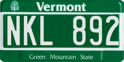 VT license plate NKL892