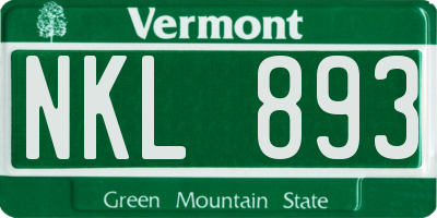 VT license plate NKL893