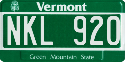 VT license plate NKL920