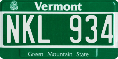 VT license plate NKL934