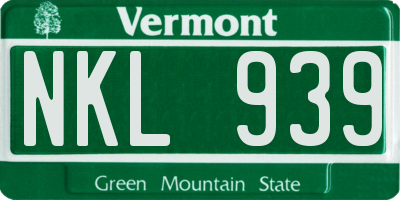 VT license plate NKL939
