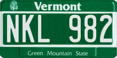 VT license plate NKL982