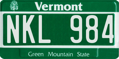 VT license plate NKL984