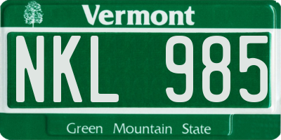 VT license plate NKL985