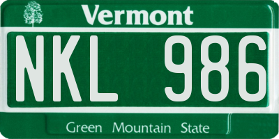 VT license plate NKL986