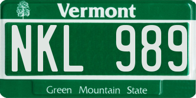 VT license plate NKL989