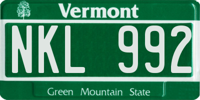 VT license plate NKL992