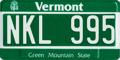 VT license plate NKL995