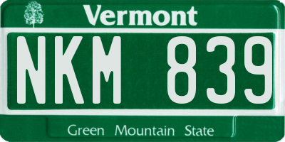 VT license plate NKM839