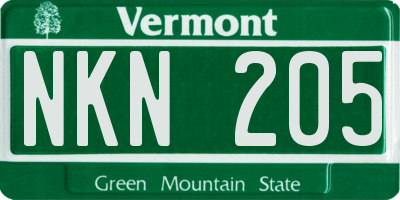 VT license plate NKN205