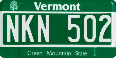 VT license plate NKN502