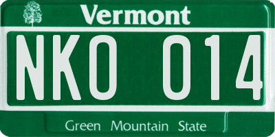 VT license plate NKO014