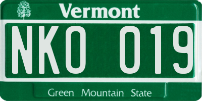 VT license plate NKO019