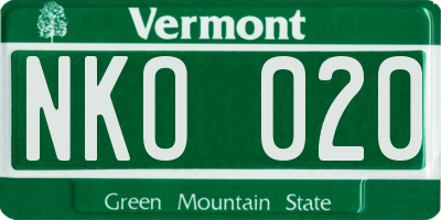 VT license plate NKO020