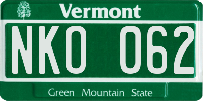 VT license plate NKO062