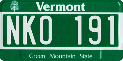 VT license plate NKO191