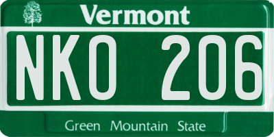 VT license plate NKO206