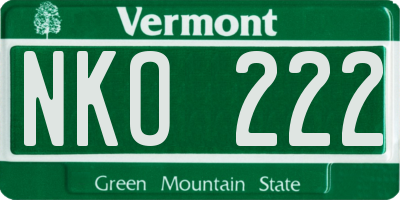 VT license plate NKO222