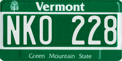 VT license plate NKO228