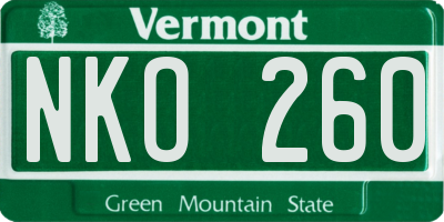 VT license plate NKO260