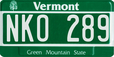 VT license plate NKO289
