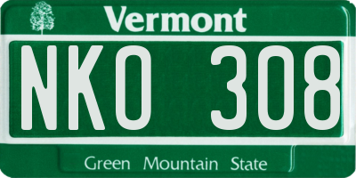 VT license plate NKO308