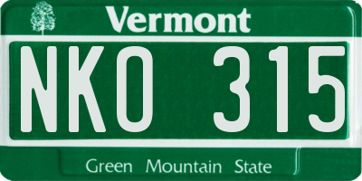 VT license plate NKO315