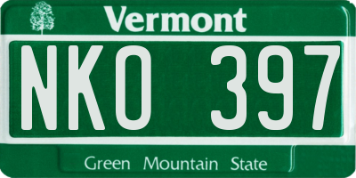 VT license plate NKO397