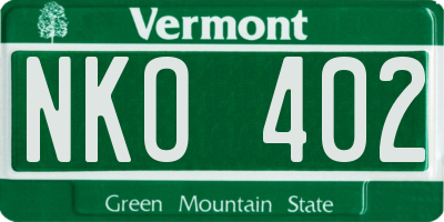 VT license plate NKO402
