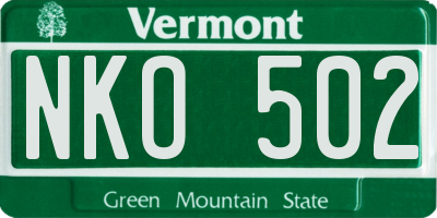 VT license plate NKO502