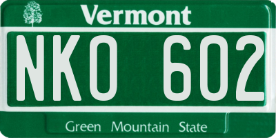 VT license plate NKO602