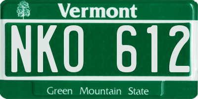 VT license plate NKO612