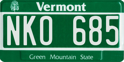 VT license plate NKO685