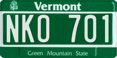 VT license plate NKO701