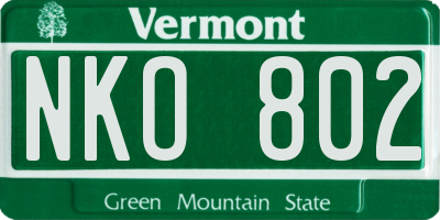 VT license plate NKO802