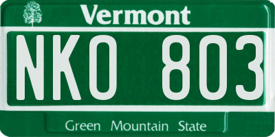 VT license plate NKO803