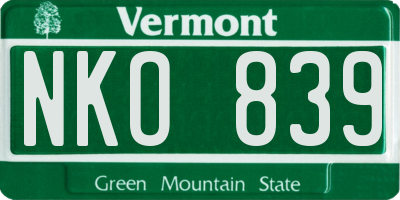 VT license plate NKO839