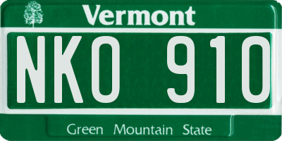 VT license plate NKO910