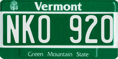 VT license plate NKO920