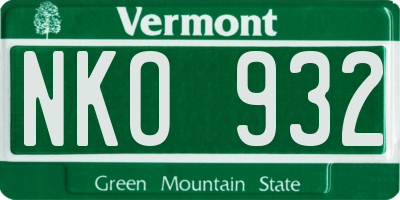 VT license plate NKO932