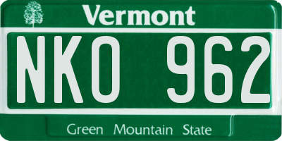 VT license plate NKO962