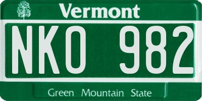 VT license plate NKO982
