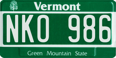 VT license plate NKO986
