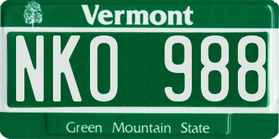 VT license plate NKO988