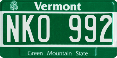 VT license plate NKO992