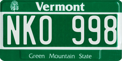 VT license plate NKO998