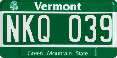 VT license plate NKQ039