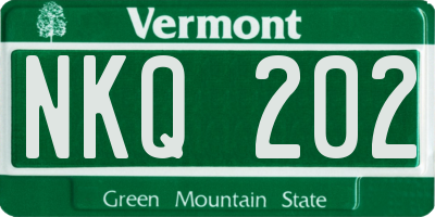 VT license plate NKQ202