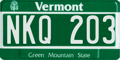 VT license plate NKQ203